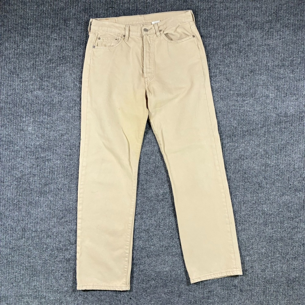 Levis 501 Mens Straight Leg Jeans Size 34x32 Beige Denim Cotton Classic Mid Rise